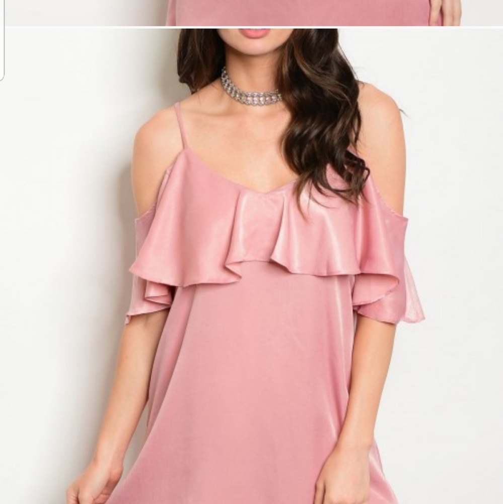 Shiny Plush pink off the shoulder dress